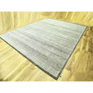 12'2"x15' Stone Gray With Charcoal Black, Hand Knotted, Oxidized And Distressed Grass Design, Oversized, Oriental Rug FWR456402