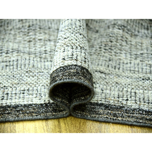 12'2"x15' Stone Gray With Charcoal Black, Hand Knotted, Oxidized And Distressed Grass Design, Oversized, Oriental Rug FWR456402