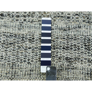 12'2"x15' Stone Gray With Charcoal Black, Hand Knotted, Oxidized And Distressed Grass Design, Oversized, Oriental Rug FWR456402