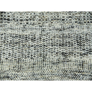 12'2"x15' Stone Gray With Charcoal Black, Hand Knotted, Oxidized And Distressed Grass Design, Oversized, Oriental Rug FWR456402