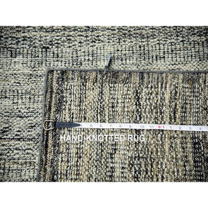 12'2"x15' Stone Gray With Charcoal Black, Hand Knotted, Oxidized And Distressed Grass Design, Oversized, Oriental Rug FWR456402