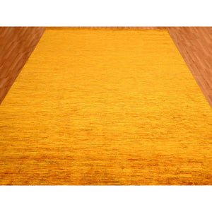 9'x11'10" Gold Color, Plain Solid Design, Soft to the Touch, Pure Sari Silk, Hand Knotted, Oriental Rug FWR456408