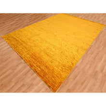 Load image into Gallery viewer, 9&#39;x11&#39;10&quot; Gold Color, Plain Solid Design, Soft To The Touch, Pure Sari Silk, Hand Knotted, Oriental Rug FWR456408