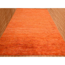 Load image into Gallery viewer, 9&#39;x12&#39; Vivid Orange, Soft Pile, Lush and Plush, Hand Knotted, Plain Solid Design, Pure Sari Silk, Oriental Rug FWR456414