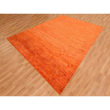 Load image into Gallery viewer, 9&#39;x12&#39; Vivid Orange, Soft Pile, Lush and Plush, Hand Knotted, Plain Solid Design, Pure Sari Silk, Oriental Rug FWR456414