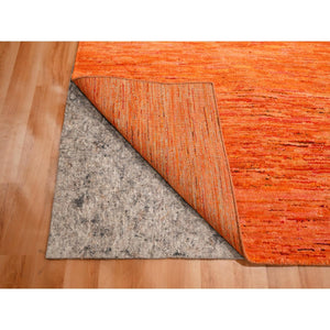 9'x12' Vivid Orange, Soft Pile, Lush and Plush, Hand Knotted, Plain Solid Design, Pure Sari Silk, Oriental Rug FWR456414