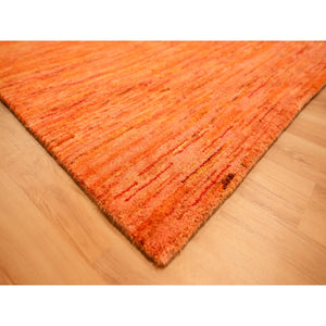 9'x12' Vivid Orange, Soft Pile, Lush and Plush, Hand Knotted, Plain Solid Design, Pure Sari Silk, Oriental Rug FWR456414
