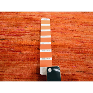 9'x12' Vivid Orange, Soft Pile, Lush and Plush, Hand Knotted, Plain Solid Design, Pure Sari Silk, Oriental Rug FWR456414