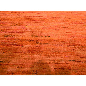 9'x12' Vivid Orange, Soft Pile, Lush and Plush, Hand Knotted, Plain Solid Design, Pure Sari Silk, Oriental Rug FWR456414