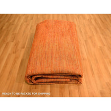 Load image into Gallery viewer, 9&#39;x12&#39; Vivid Orange, Soft Pile, Lush and Plush, Hand Knotted, Plain Solid Design, Pure Sari Silk, Oriental Rug FWR456414