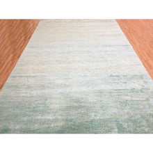 Load image into Gallery viewer, 9&#39;x12&#39;3&quot; Light Green With Ivory, Plain Solid Design, Pure Sari Silk, Hand Knotted, Soft To The Touch, Oriental Rug FWR456420