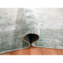 Load image into Gallery viewer, 9&#39;x12&#39;3&quot; Light Green With Ivory, Plain Solid Design, Pure Sari Silk, Hand Knotted, Soft To The Touch, Oriental Rug FWR456420
