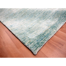 Load image into Gallery viewer, 9&#39;x12&#39;3&quot; Light Green With Ivory, Plain Solid Design, Pure Sari Silk, Hand Knotted, Soft To The Touch, Oriental Rug FWR456420