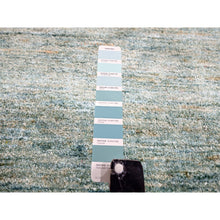 Load image into Gallery viewer, 9&#39;x12&#39;3&quot; Light Green With Ivory, Plain Solid Design, Pure Sari Silk, Hand Knotted, Soft To The Touch, Oriental Rug FWR456420