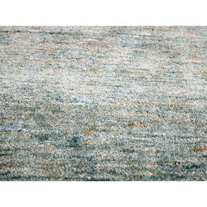 9'x12'3" Light Green With Ivory, Plain Solid Design, Pure Sari Silk, Hand Knotted, Soft To The Touch, Oriental Rug FWR456420