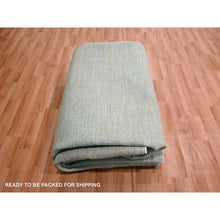 Load image into Gallery viewer, 9&#39;x12&#39;3&quot; Light Green With Ivory, Plain Solid Design, Pure Sari Silk, Hand Knotted, Soft To The Touch, Oriental Rug FWR456420