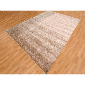 9'x12' Beaver Brown, Soft Pile, Plain Solid Design, Pure Sari Silk, Hand Knotted, Oriental Rug FWR456438
