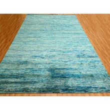 Load image into Gallery viewer, 8&#39;7&quot;x12&#39;2&quot; Shades Of Blue, Plain Solid Design, Soft To The Touch, Hand Knotted, Pure Sari Silk, Oriental Rug FWR456444