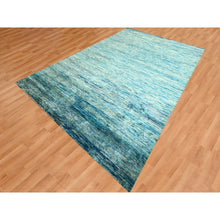 Load image into Gallery viewer, 8&#39;7&quot;x12&#39;2&quot; Shades Of Blue, Plain Solid Design, Soft To The Touch, Hand Knotted, Pure Sari Silk, Oriental Rug FWR456444