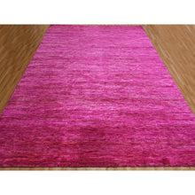 Load image into Gallery viewer, 9&#39;x12&#39;3&quot; Fuscia Pink, Plain Solid Design, Pure Sari Silk, Hand Knotted, Soft To The Touch, Oriental Rug FWR456450