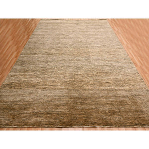 9'4"x12'4" Shades Of Brown, Densely Woven, Modern Plain Design, 100% Wool, Borderless, Hand Knotted, Oriental Rug FWR456468