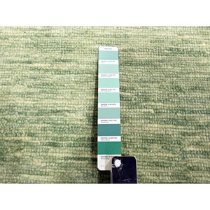 9'4"x12'4" Mist Green, Modern Plain Design, Borderless, Pure Wool, Hand Knotted, Oriental Rug FWR456480