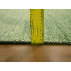 9'4"x12'4" Mist Green, Modern Plain Design, Borderless, Pure Wool, Hand Knotted, Oriental Rug FWR456480