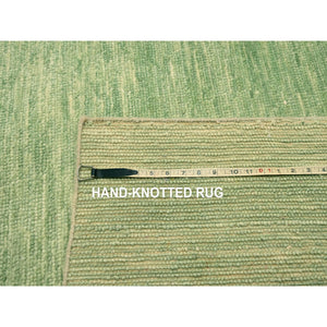 9'4"x12'4" Mist Green, Modern Plain Design, Borderless, Pure Wool, Hand Knotted, Oriental Rug FWR456480