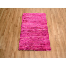 Load image into Gallery viewer, 2&#39;x3&#39; Hot Pink, Plain Solid Design, Pure Sari Silk, Hand Knotted, Sample, Strike Off, Mat, Oriental Rug FWR456588