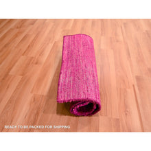 Load image into Gallery viewer, 2&#39;x3&#39; Hot Pink, Plain Solid Design, Pure Sari Silk, Hand Knotted, Sample, Strike Off, Mat, Oriental Rug FWR456588