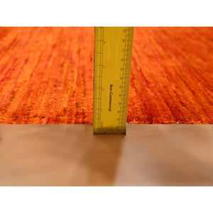 2'x3' Tangelo Orange, Plain Solid Design, Hand Knotted, Sample, Strike Off, Pure Sari Silk, Mat, Oriental Rug FWR456612