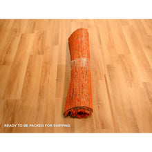 Load image into Gallery viewer, 2&#39;x3&#39; Tangelo Orange, Plain Solid Design, Hand Knotted, Sample, Strike Off, Pure Sari Silk, Mat, Oriental Rug FWR456612