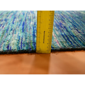 2'x3' Vivid Blue With Mix Of Teal, Plain Solid Design, Hand Knotted, Pure Sari Silk, Mat, Oriental Rug FWR456618