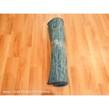 Load image into Gallery viewer, 2&#39;x3&#39; Vivid Blue With Mix Of Teal, Plain Solid Design, Hand Knotted, Pure Sari Silk, Mat, Oriental Rug FWR456618