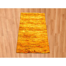 Load image into Gallery viewer, 2&#39;x3&#39; Gold Color, Hand Knotted, Plain Solid Design, Strike Off, Sample, Pure Sari Silk, Mat, Oriental Rug FWR456630