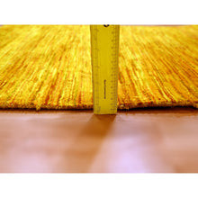 Load image into Gallery viewer, 2&#39;x3&#39; Gold Color, Hand Knotted, Plain Solid Design, Strike Off, Sample, Pure Sari Silk, Mat, Oriental Rug FWR456630