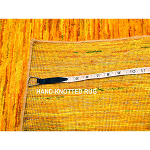 2'x3' Gold Color, Hand Knotted, Plain Solid Design, Strike Off, Sample, Pure Sari Silk, Mat, Oriental Rug FWR456630