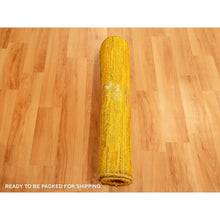 Load image into Gallery viewer, 2&#39;x3&#39; Gold Color, Hand Knotted, Plain Solid Design, Strike Off, Sample, Pure Sari Silk, Mat, Oriental Rug FWR456630