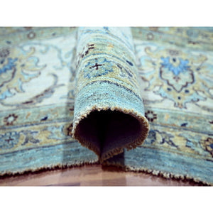 12'x18'1" Crystal Blue, Agra, Shah Abbas Flower Vines Design, Natural Dyes, Hand Knotted, Luxurious Wool, Denser Weave, Oversized, Oriental Rug FWR456636