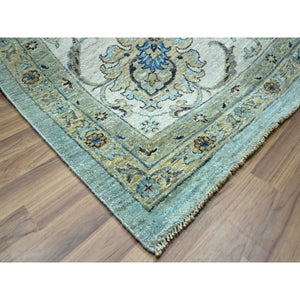 12'x18'1" Crystal Blue, Agra, Shah Abbas Flower Vines Design, Natural Dyes, Hand Knotted, Luxurious Wool, Denser Weave, Oversized, Oriental Rug FWR456636