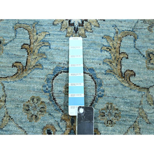 12'2"x15'3" Sapphire Blue, Agra, Shah Abbas Flower Vines Design, Vegetable Dyes, Hand Knotted, Pure Wool, Denser Weave, Oversized, Oriental Rug FWR456642