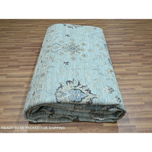 12'2"x15'3" Sapphire Blue, Agra, Shah Abbas Flower Vines Design, Vegetable Dyes, Hand Knotted, Pure Wool, Denser Weave, Oversized, Oriental Rug FWR456642