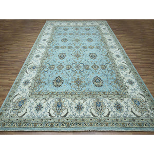 10'x13'10" Cerulean Blue, Hand Knotted, Agra, Shah Abbas Flower Vines Design, Natural Wool, Veggie Dyes, Denser Weave, Oriental Rug FWR456648