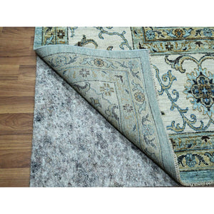 10'x13'10" Cerulean Blue, Hand Knotted, Agra, Shah Abbas Flower Vines Design, Natural Wool, Veggie Dyes, Denser Weave, Oriental Rug FWR456648