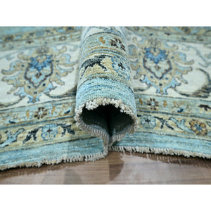 10'x13'10" Cerulean Blue, Hand Knotted, Agra, Shah Abbas Flower Vines Design, Natural Wool, Veggie Dyes, Denser Weave, Oriental Rug FWR456648