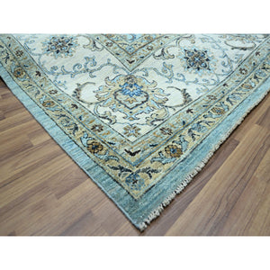10'x13'10" Cerulean Blue, Hand Knotted, Agra, Shah Abbas Flower Vines Design, Natural Wool, Veggie Dyes, Denser Weave, Oriental Rug FWR456648