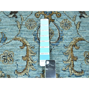 10'x13'10" Cerulean Blue, Hand Knotted, Agra, Shah Abbas Flower Vines Design, Natural Wool, Veggie Dyes, Denser Weave, Oriental Rug FWR456648