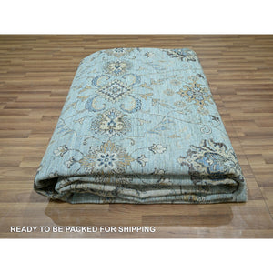 10'x13'10" Cerulean Blue, Hand Knotted, Agra, Shah Abbas Flower Vines Design, Natural Wool, Veggie Dyes, Denser Weave, Oriental Rug FWR456648