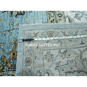 10'x13'10" Cerulean Blue, Hand Knotted, Agra, Shah Abbas Flower Vines Design, Natural Wool, Veggie Dyes, Denser Weave, Oriental Rug FWR456648