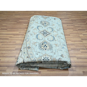 11'10"x11'10" Sapphire Blue, Agra, Shah Abbas Flower Vines Design, Denser Weave, Veggie Dyes, Hand Knotted, Luxurious Wool, Round, Oriental Rug FWR456660